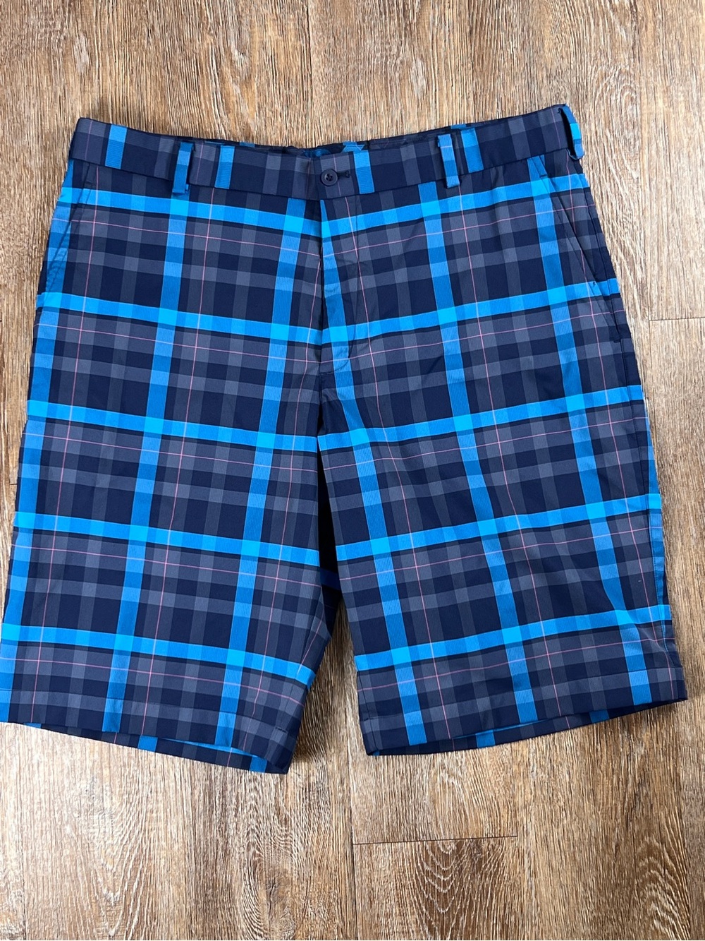 Nike Golf Dri-Fit Plaid Shorts Navy Blue Performance Mens | Size: 36